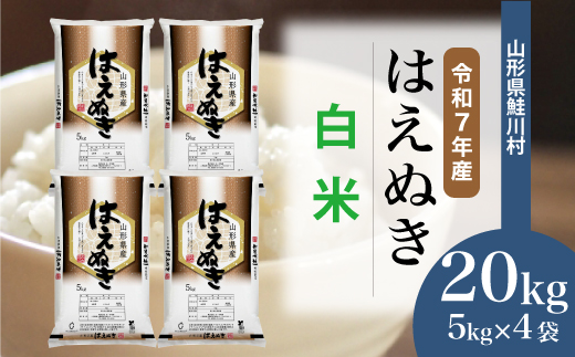 ＜令和7年産米＞はえぬき 【白米】 20kg （5kg×4袋）
